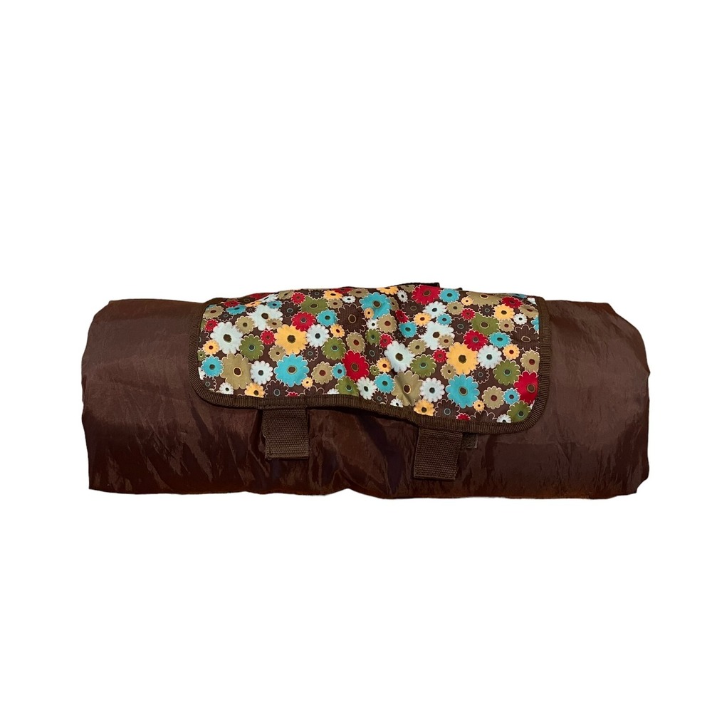 Thirty-One Picnic Bleacher Blanket Brown Red Flowers Floral 36"X57" Folds 9"X14"